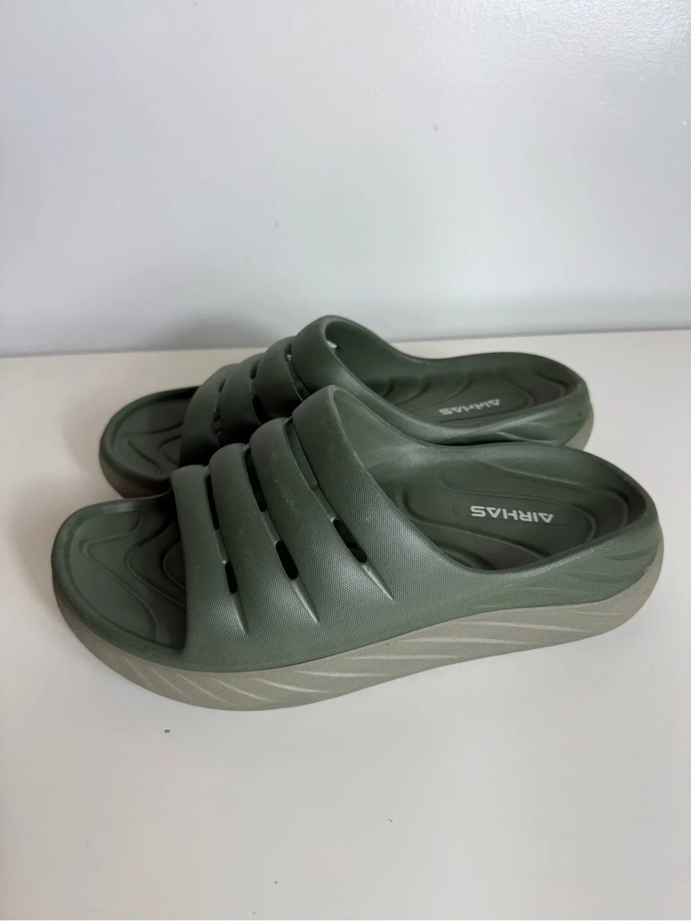 AIRHAS Mens 10 Olive Green EVA Foam Platform Slide Sandals Recovery Cloud Shoes